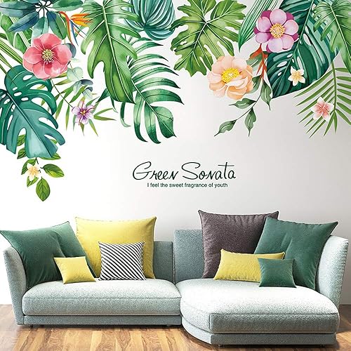Miniatura 5 de LASZOLA - Vinilo decorativo para pared, diseño de hojas y plantas verdes, flores tropicales, removible, acuarela, hojas, decoración del hogar,