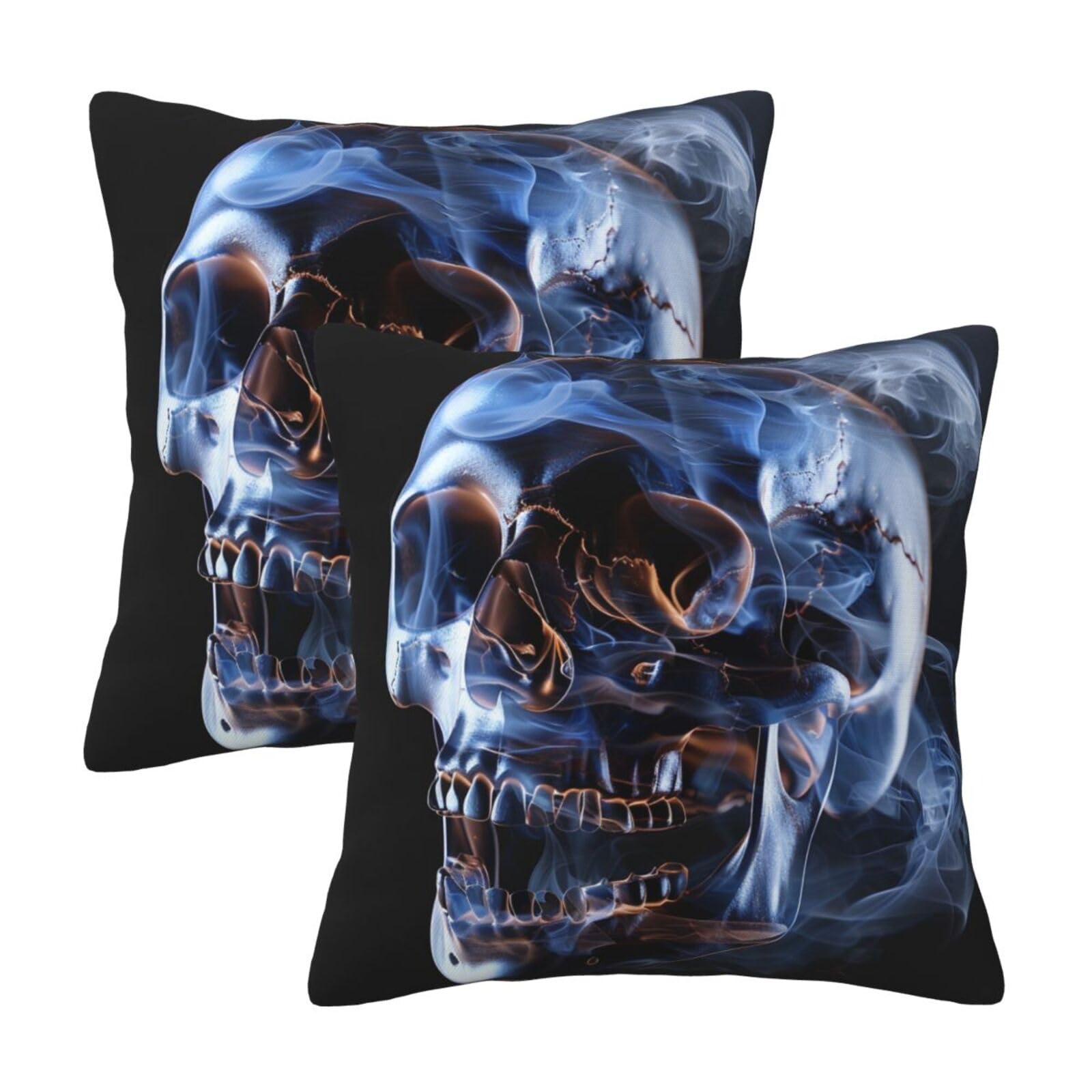 kkvhhyuo Skull Print Pillow Covers Set of 2, Square Decorative Cushion Covers with Hidden Zipper, Throw Pillow Cases for Living Room Sofa Bed Chair, 45x45 cm