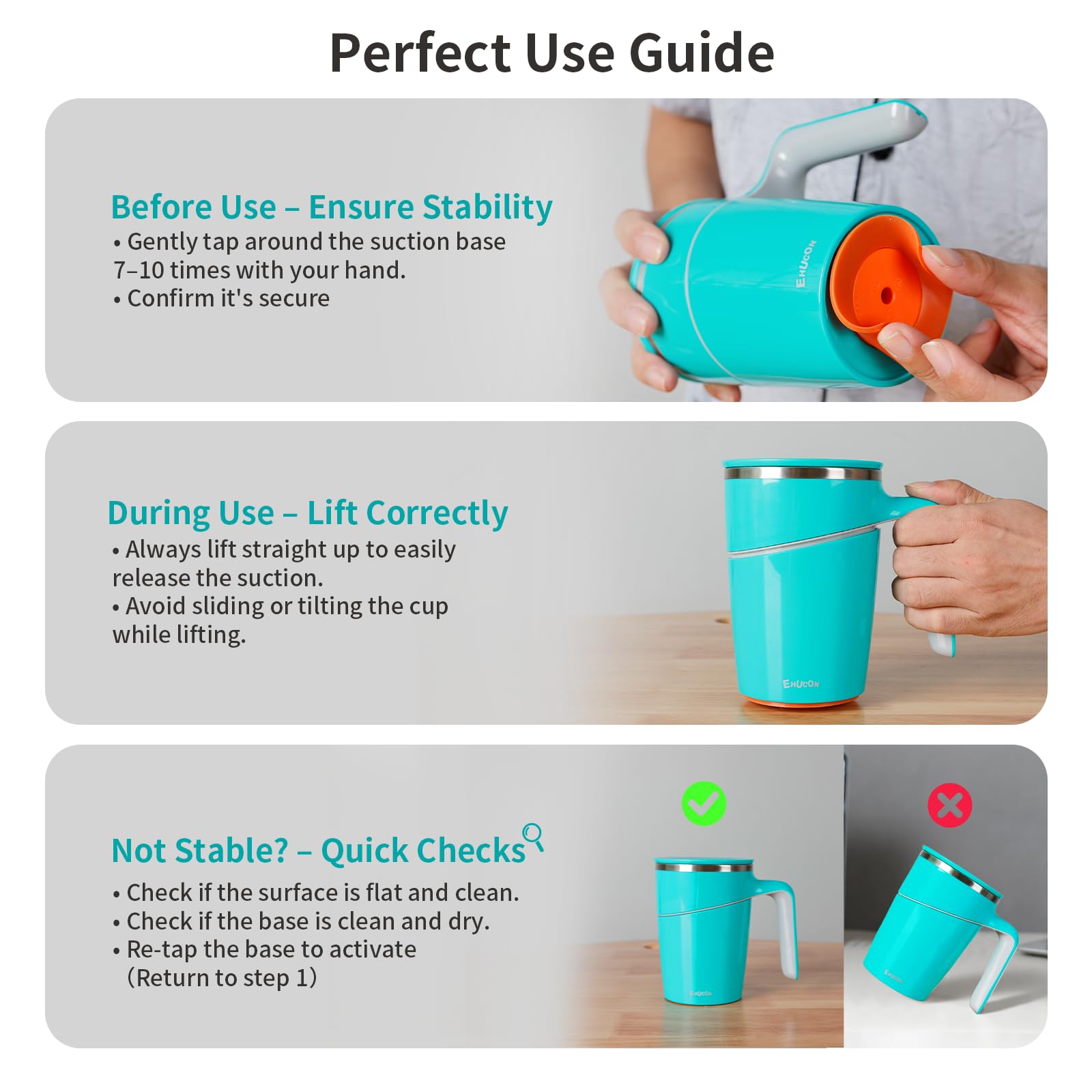 Anti-Kipp Becher mit Saugfuß, 470ml Edelstahl Thermobecher mit Griff, Auslaufsicher & Rutschfest, No-Spill Kaffeebecher für Schreibtisch, Büro, Kinder & Haustiere (Weiß) (Blue)