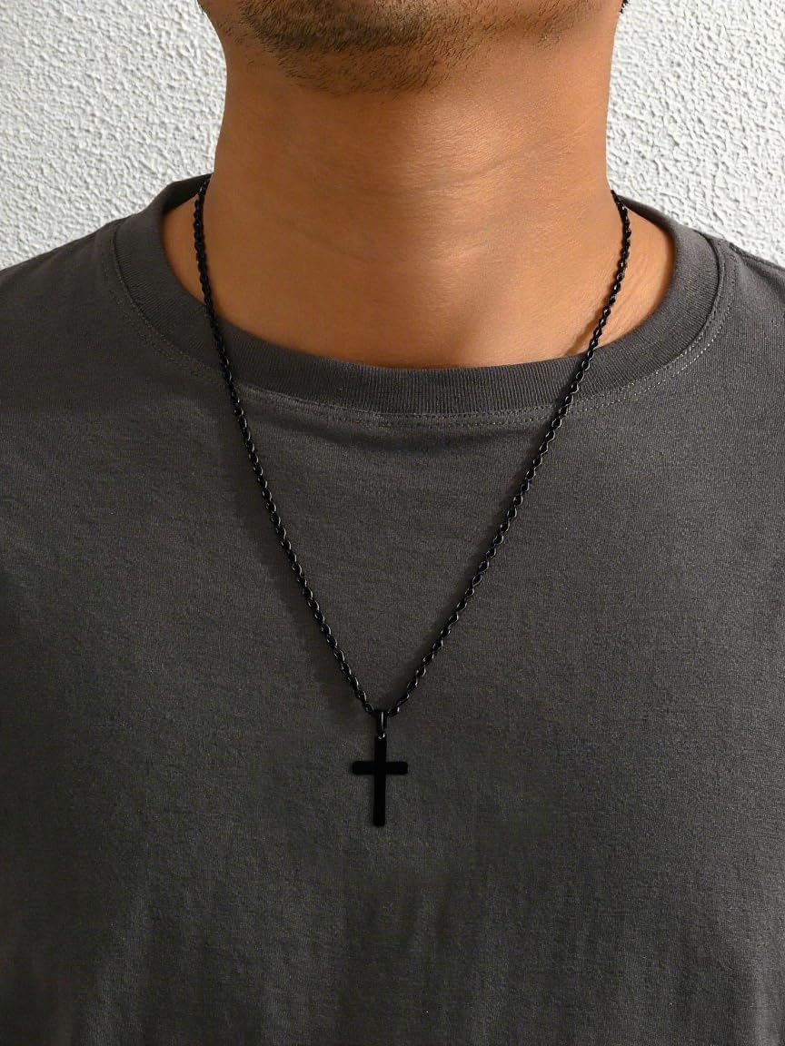 Easter Gifts for Kids Teens Stainless Steel Cross Necklace for Boys Mens Twisted Rope Chain Cross Pendant Rustproof Necklace for Teen Boy Mens Christian Baptism Gifts - Image 2