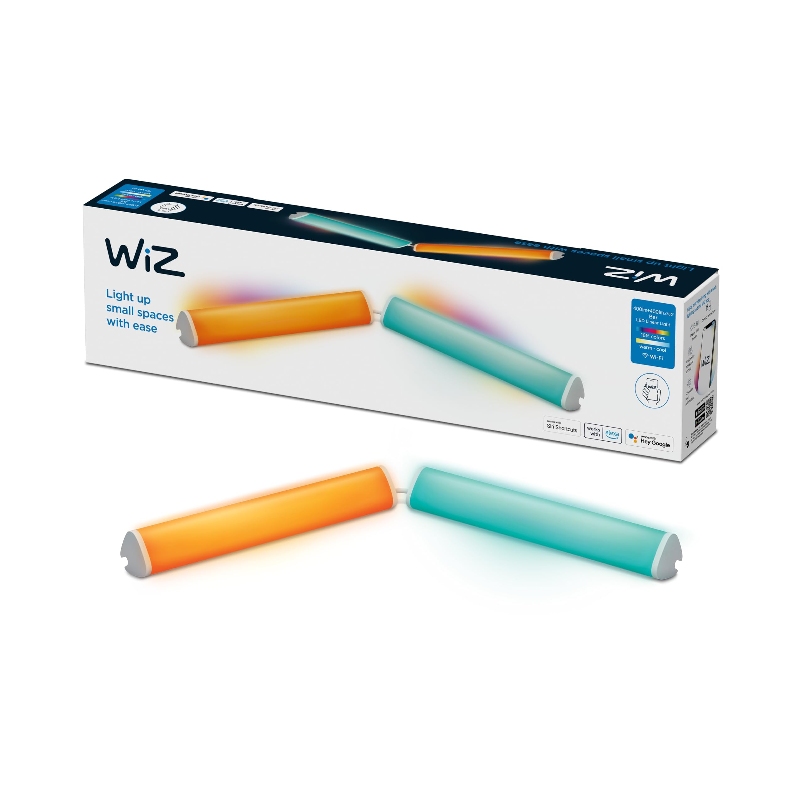 WiZ - Set de 2 Barras de luz led blanca y color Wi-Fi Plug & Play, con tecnología SpaceSense y compatible con Alexa y Google Home