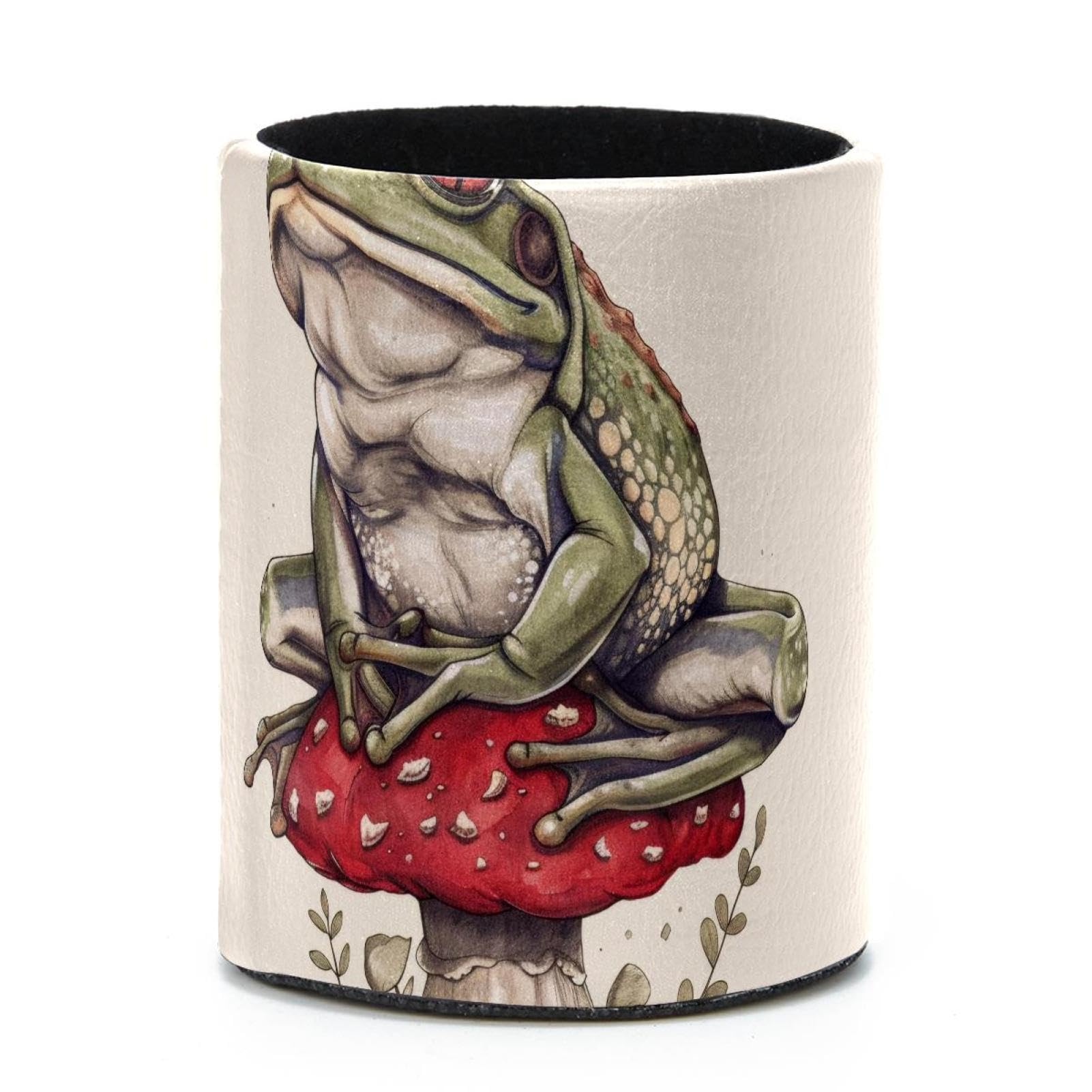 VAPOKF Round Pencil Holders for Desk, Cute Frog Sitting on Mushroom Pen Holders Pen Pot Makeup Brushes Storage Desktop Stationery Supplies Organiser for Home Office