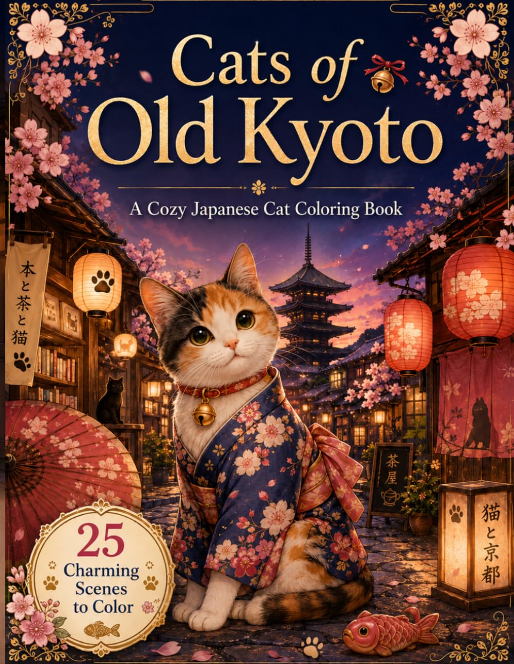 Cats of Old Kyoto: A Cozy Japanese Cat Coloring Book