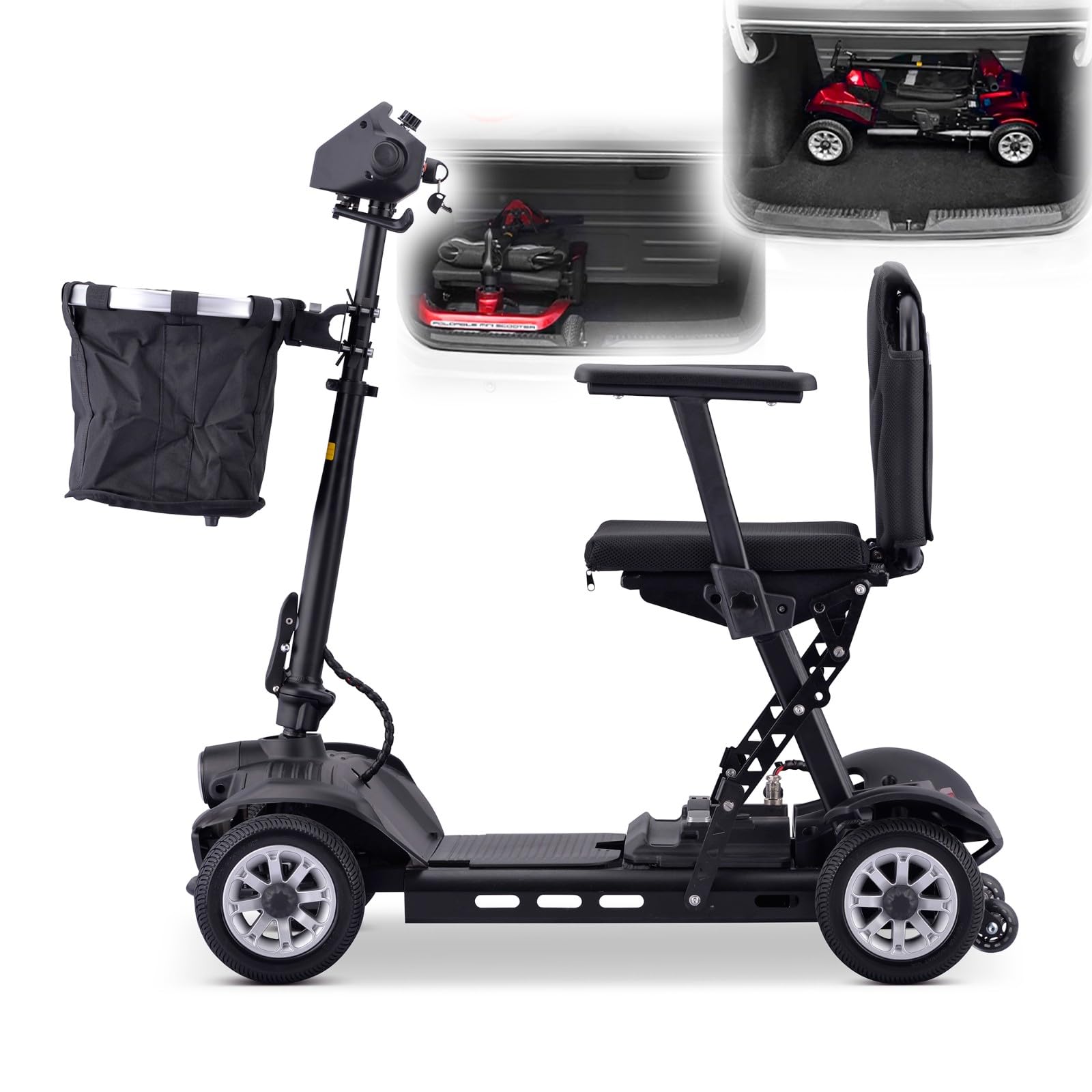 HZWJD 4 Wheel Mobility Chair,Folding 4 Wheel Mobility Scooter,Mobility Scooters,Electric Wheelchairs for Adults,Wheelchairs,for Seniors Adult,Load: 150Kg Black~10ah