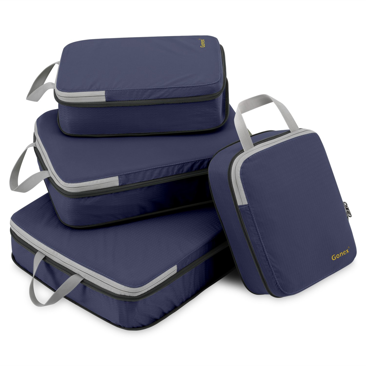 Gonex Packing Cubes Zestaw toreb na ubrania, 3- lub 4-częściowy zestaw kostek podróżnych, organizer do walizki, kolor niebieski (zestaw 4-częściowy)