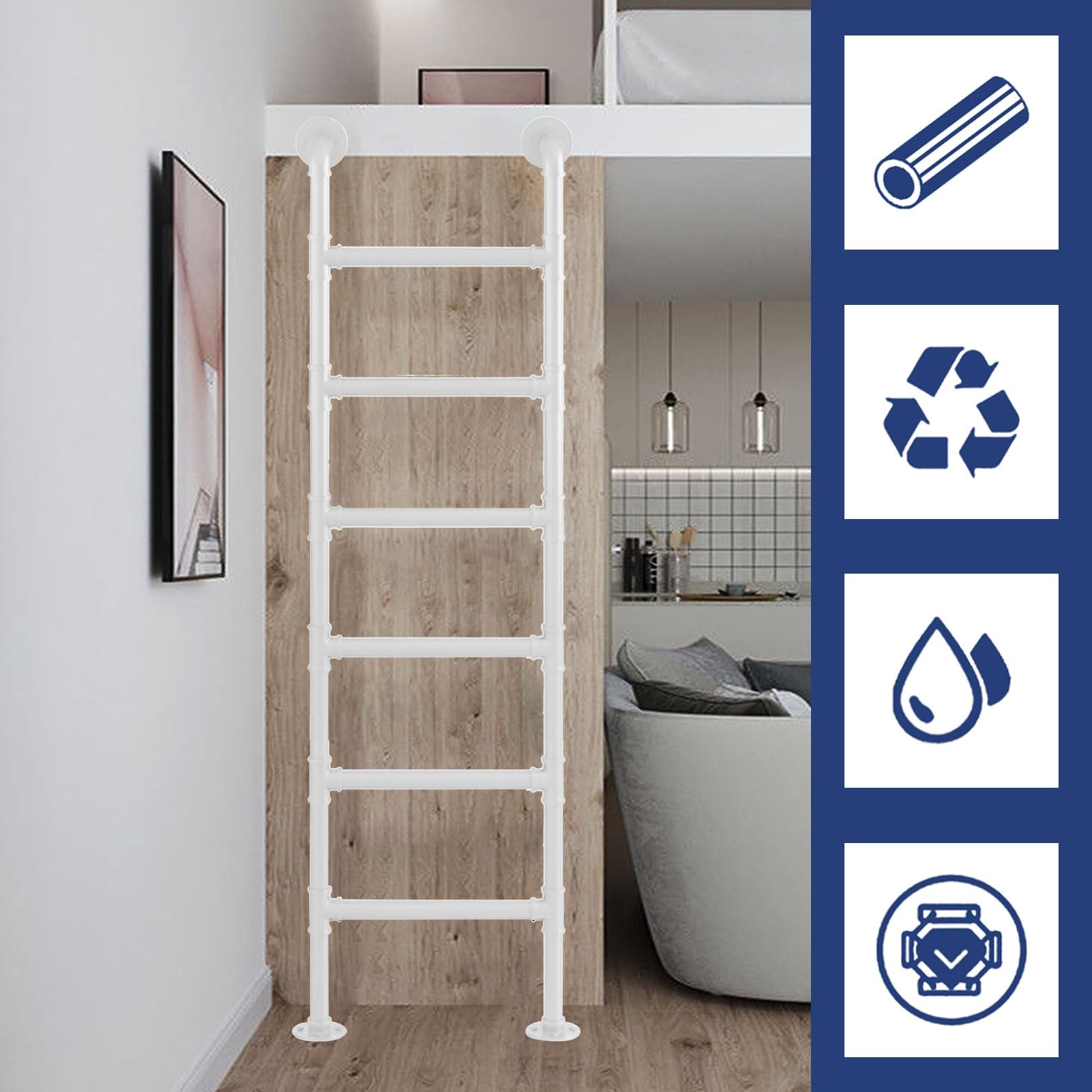 Scala da soffitta in metallo bianco - Facile da installare, scale di uscita per finestre da seminterrato, scala di emergenza antincendio per letto a castello di camper, dormitorio, scale a pioli(100cm