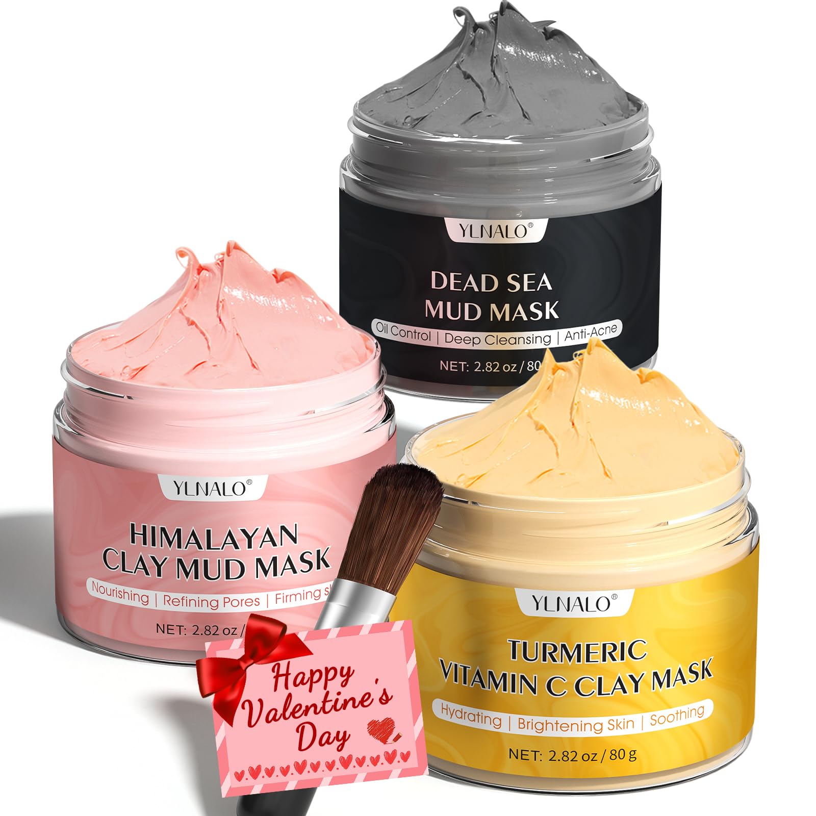 YLNALO Women's Day Skincare Gift 3 Pcs Clay Facial Mask Set - Turmeric Vitamin C, Dead Sea and Himalayan Clay Skin Care Mask for Deep Cleansing,