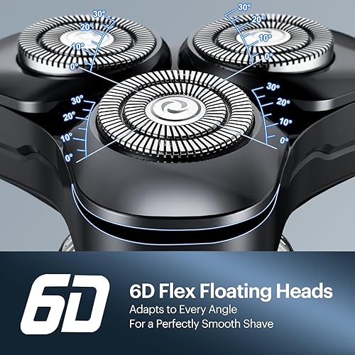 Miniatura 9 de Maquinilla de afeitar eléctrica impermeable para hombres, afeitadora giratoria inalámbrica de 3 cuchillas en húmedo y seco con cabezales flotantes,