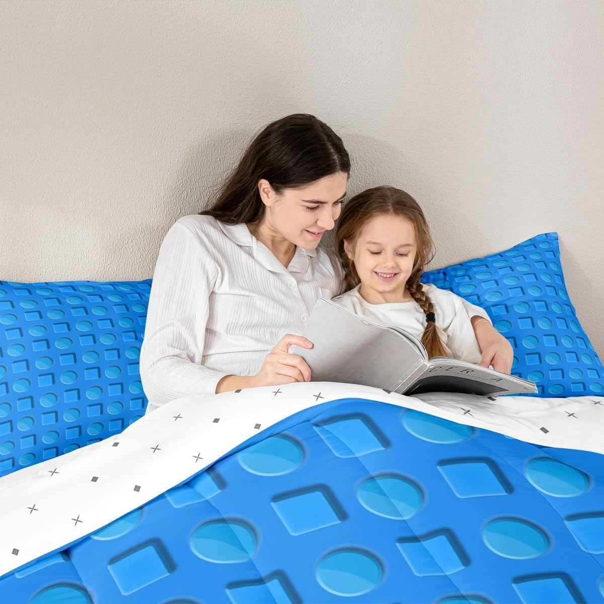 Feelyou Building Blocks Comforter Set Full Size Toy Brick Comforter Set for Kids Teens Adults Blue Blocks Bedding Set Kids Gaming Duvet Set Room Decor 3Pcs with 2 Pillow Case