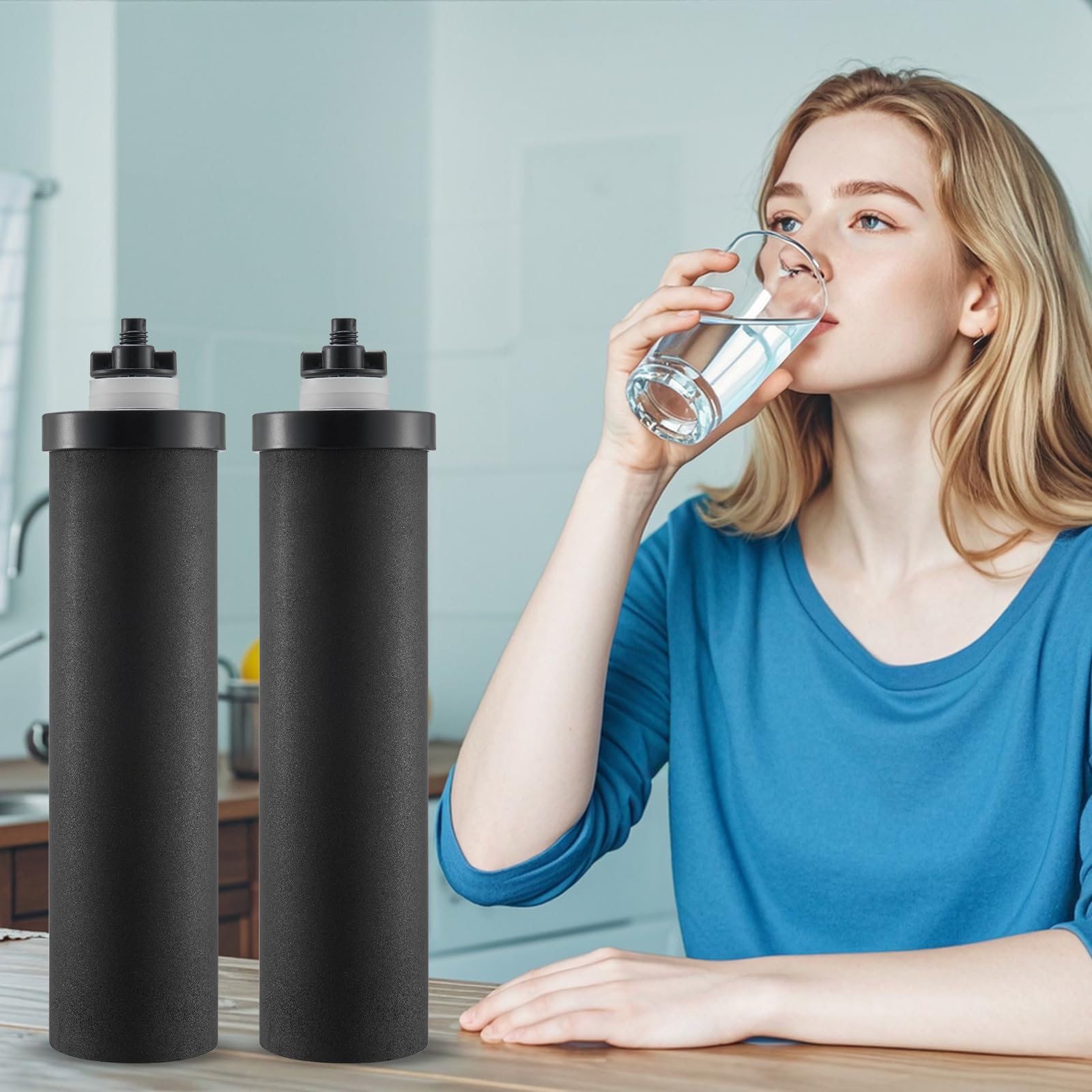 VEVOR Filtres à Eau de Rechange Lot de 2, Purificateur d’Eau Compatible avec la Plupart des Marques, Filtre à Charbon Actif pour Système de Filtration d'Eau par Gravité, Facile à Remplacer, Noir