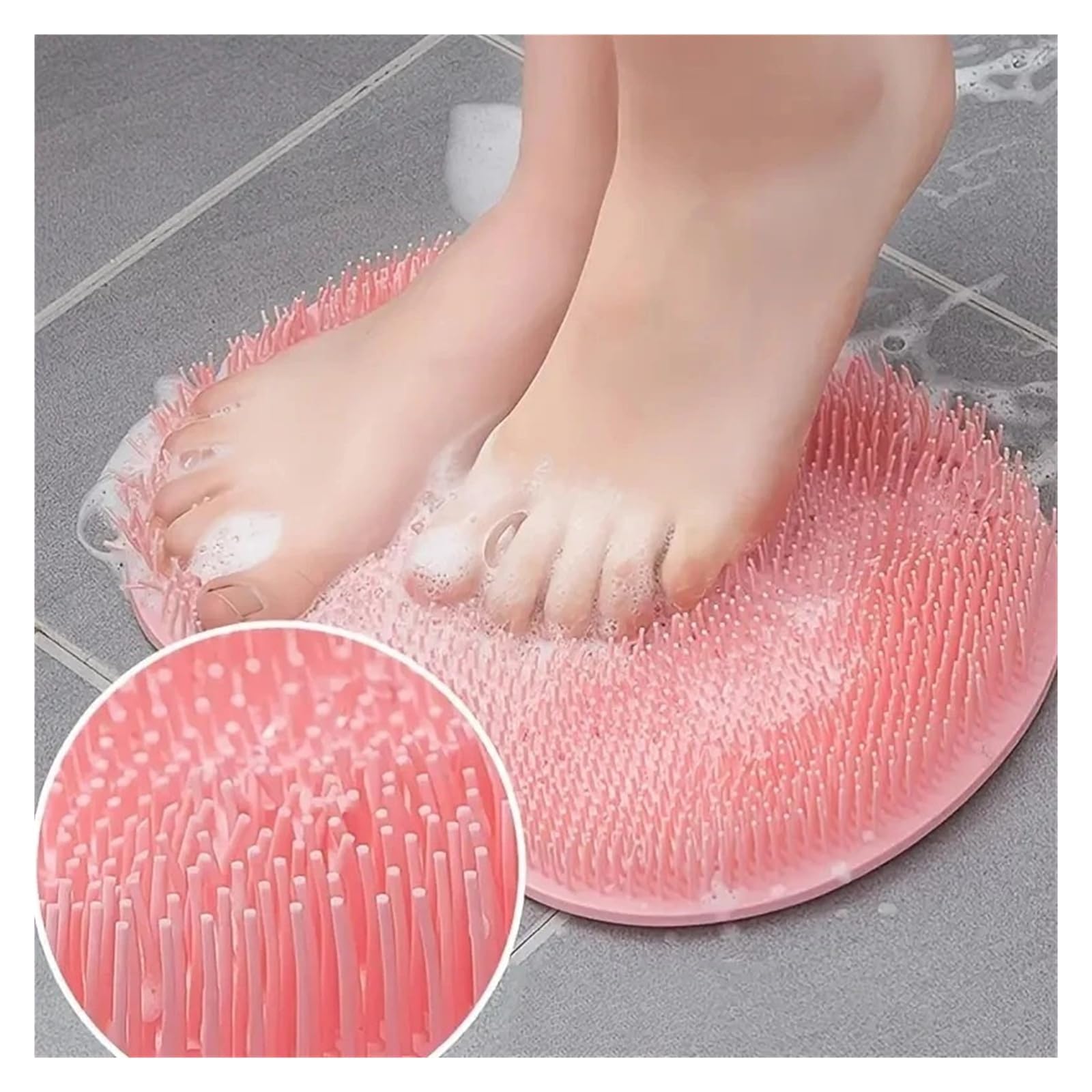 Cepillo de baño de silicona exfoliante con copa de succión (rosa)