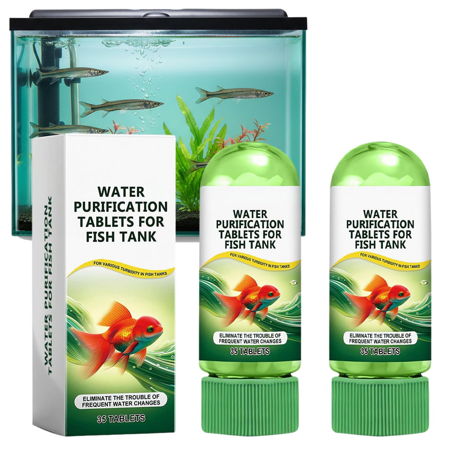 Powerful Aquarium Water Purification Tablet,Water Purification Tablets for Fish Tank,Efficient Clear Turbidity & Improve Waters Quality, Purifying Tablets to Promote Healthy Fish Environment (2pcs)