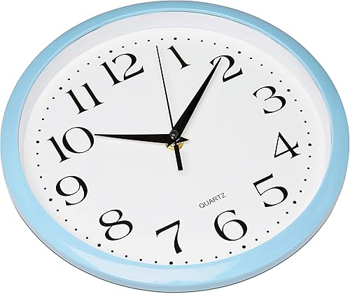 Miniatura 5 de Bernhard Products - Reloj de cuarzo de pared azul claro, silencioso, sin tictac, redondo, 10 pulgadas, a pilas y fácil de leer, para hogar, cocina,