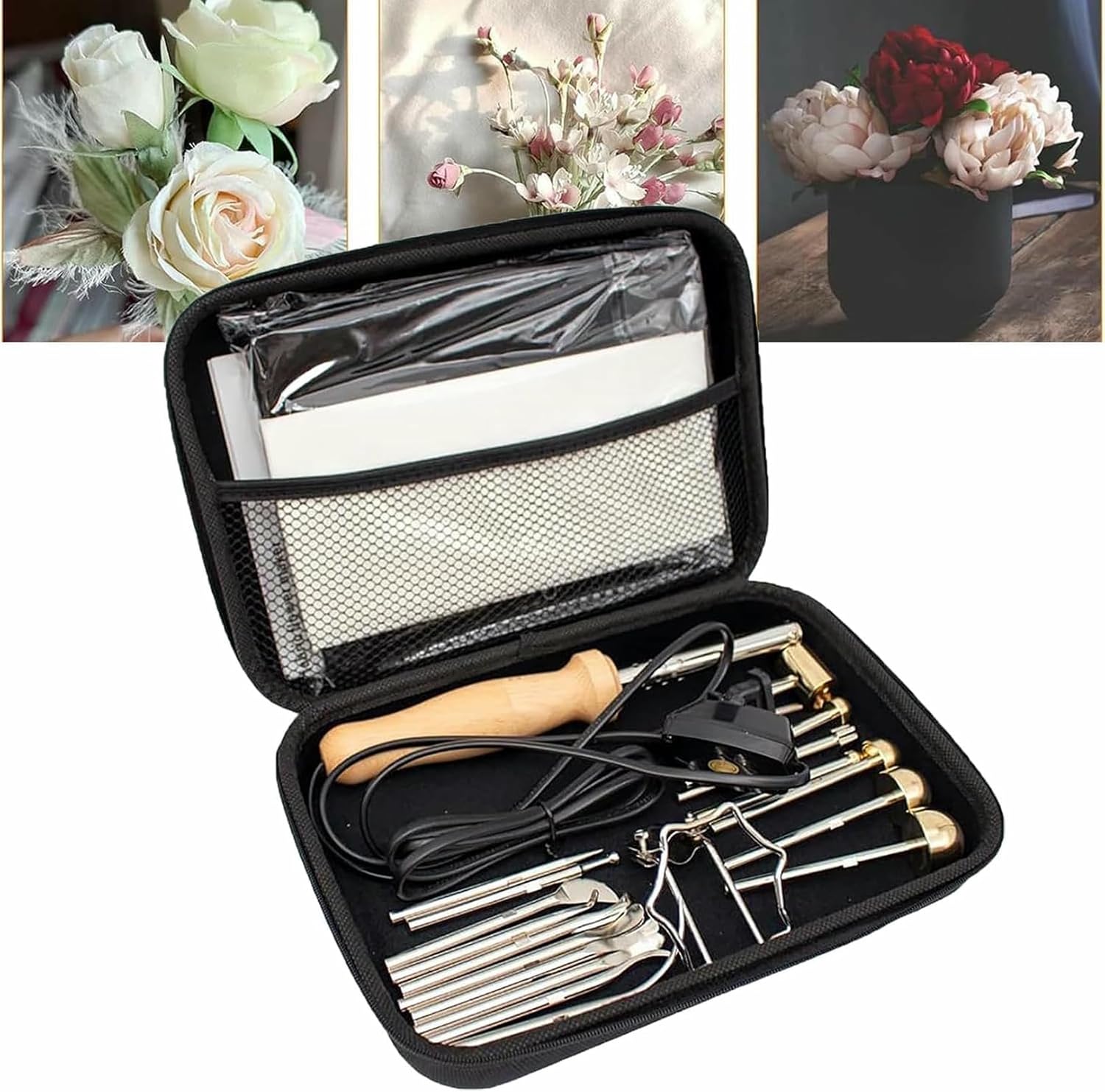 Electric Fabric Flower Maker with 17 Heads, with Anti-Scalding Bracket and Adjustable Temperature, Fake Flower Making Petal Modeling Tools Set~/