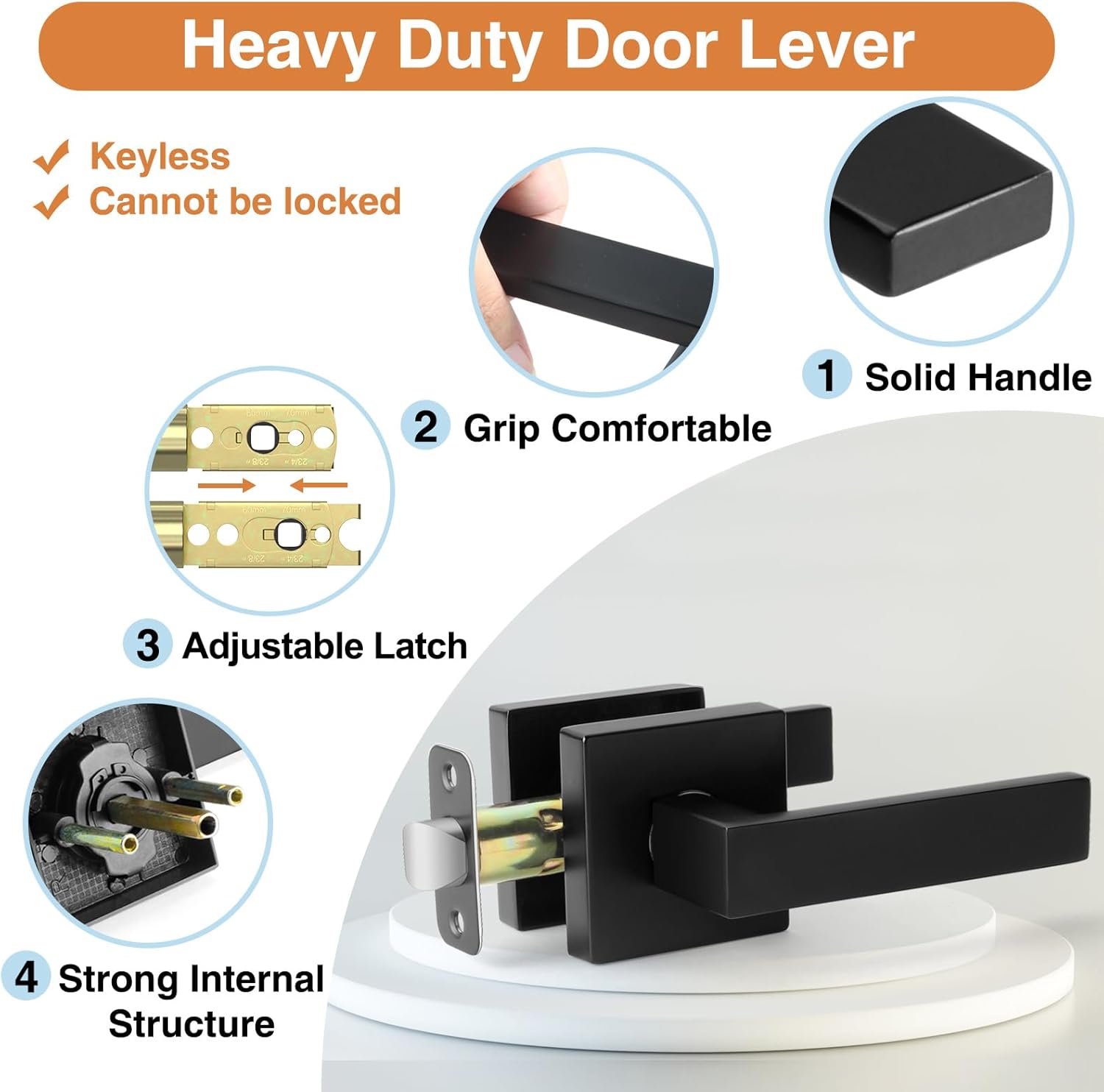 Matte Black Door Handle Interior Door Knob Passage Levers Set (No Lock), 6 Pack Heavy Duty Door Handle for Hall or Closet, Keyless Door Levers for Left Right Handle Doors