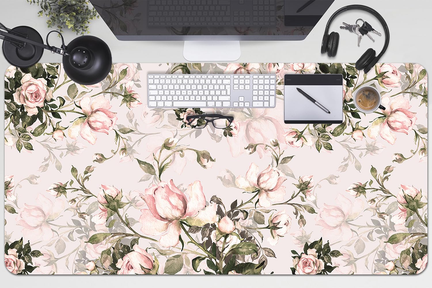 Tappetino da Scrivania 100x50 cm Protezione e Decorazione in Vinile PVC Antiscivolo Impermeabile Facile da Pulire Superficie Protettiva per Ufficio e Casa - Fiori colorati