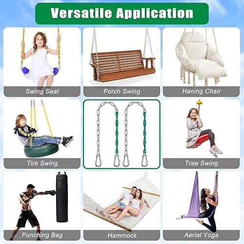 Miniatura 7 de SELEWARE 2 cadenas de columpio resistentes de 85 pulgadas, cadenas colgantes de acero inoxidable de capacidad de 1000 libras con 4 mosquetones, kit