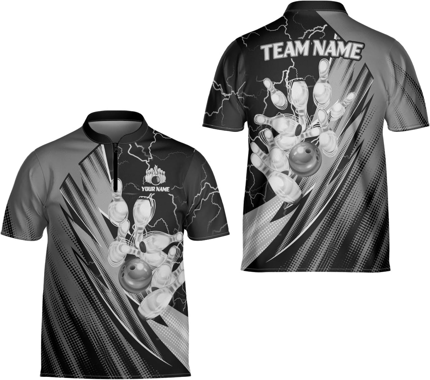 Custom 3D Bowling Jerseys for Men Women Personalized Team Name Quarter Zip Apparel Customized Bowling Jersey Shirts Unisex