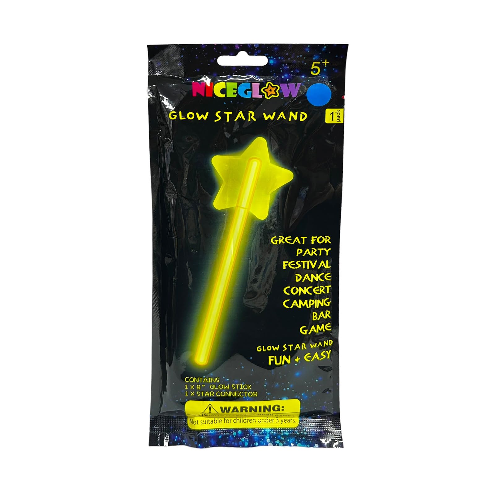 PARTY TIME - 1 Piece Glow Sticks for Kids with Glow Star Wand Connectors for Dark Party Supplies, Festival, Halloween Decoration Party Favors