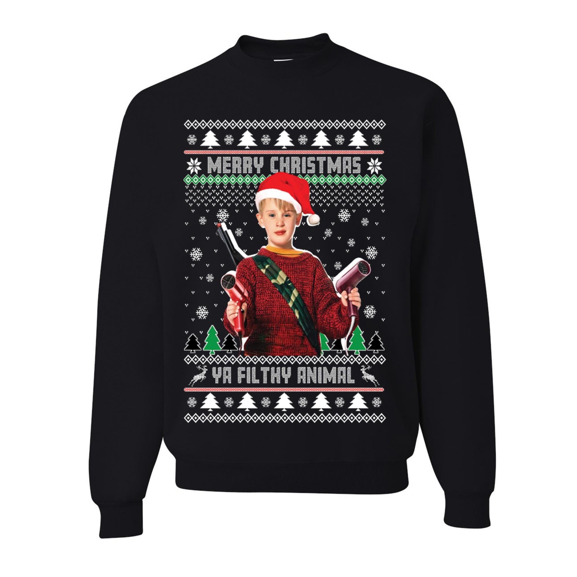 wild custom apparel Merry Christmas Ya Filthy Animal Home Alone Ugly Christmas Crewneck Sweatshirt