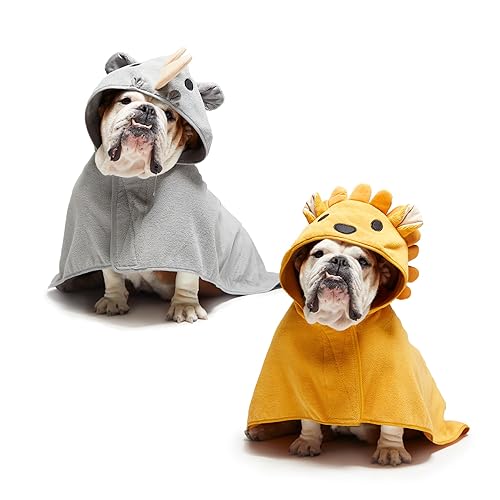 Barkbox Dog Bundle Fast Drying Bathrobe with Velcro Closure & Wrap Tie Snuggle, Easy to Clean, Machine Washable, Dog Coats and Tumble Dry Low - Lion/Rhino, Medium - Lion/Rhino - Medium