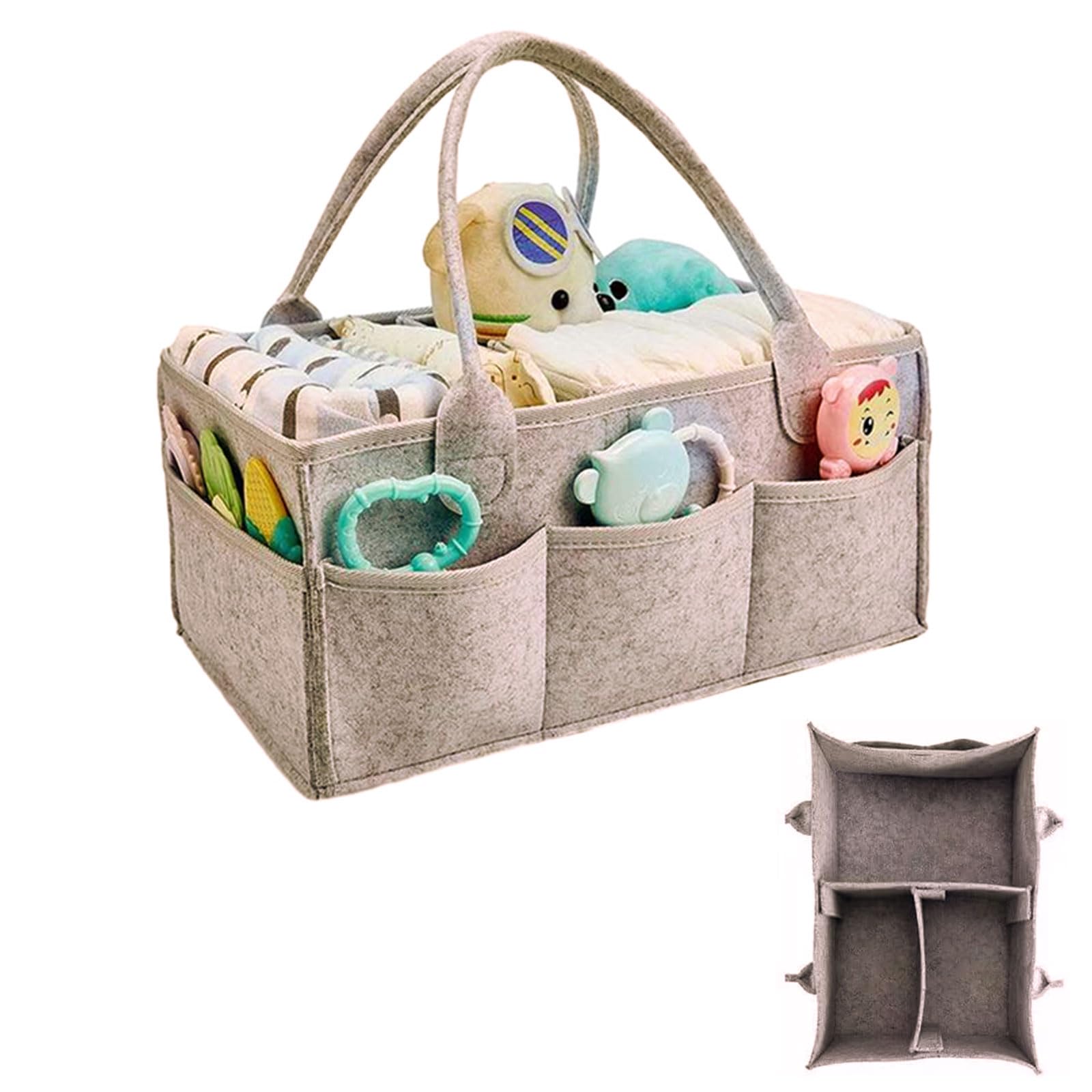 PandaEar Organizer Portatile Per Pannolini - Cesto Pieghevole Da Viaggio Con Manici, 5 Tasche E 3 Scomparti, Per Fasciatoio E Auto, Regalo Baby Shower (Rosa, 38x23x18 Cm)