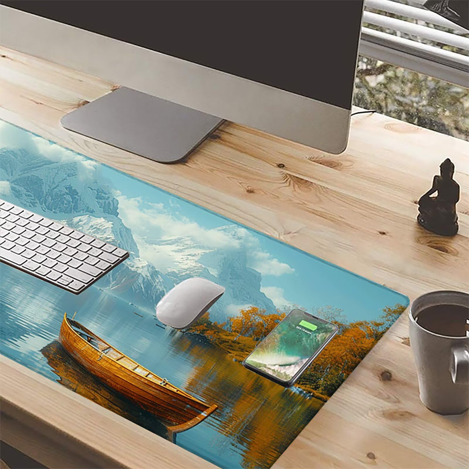 Paisaje Alfombrilla Ratón Gaming XXL 1500 x 800 mm, Alfombrilla Gaming Azul Mousepad con Base de Goma Antideslizante Impermeable Desk Mat para Teclado y Raton Accesorios Gaming, Regalos de Hombre B-4