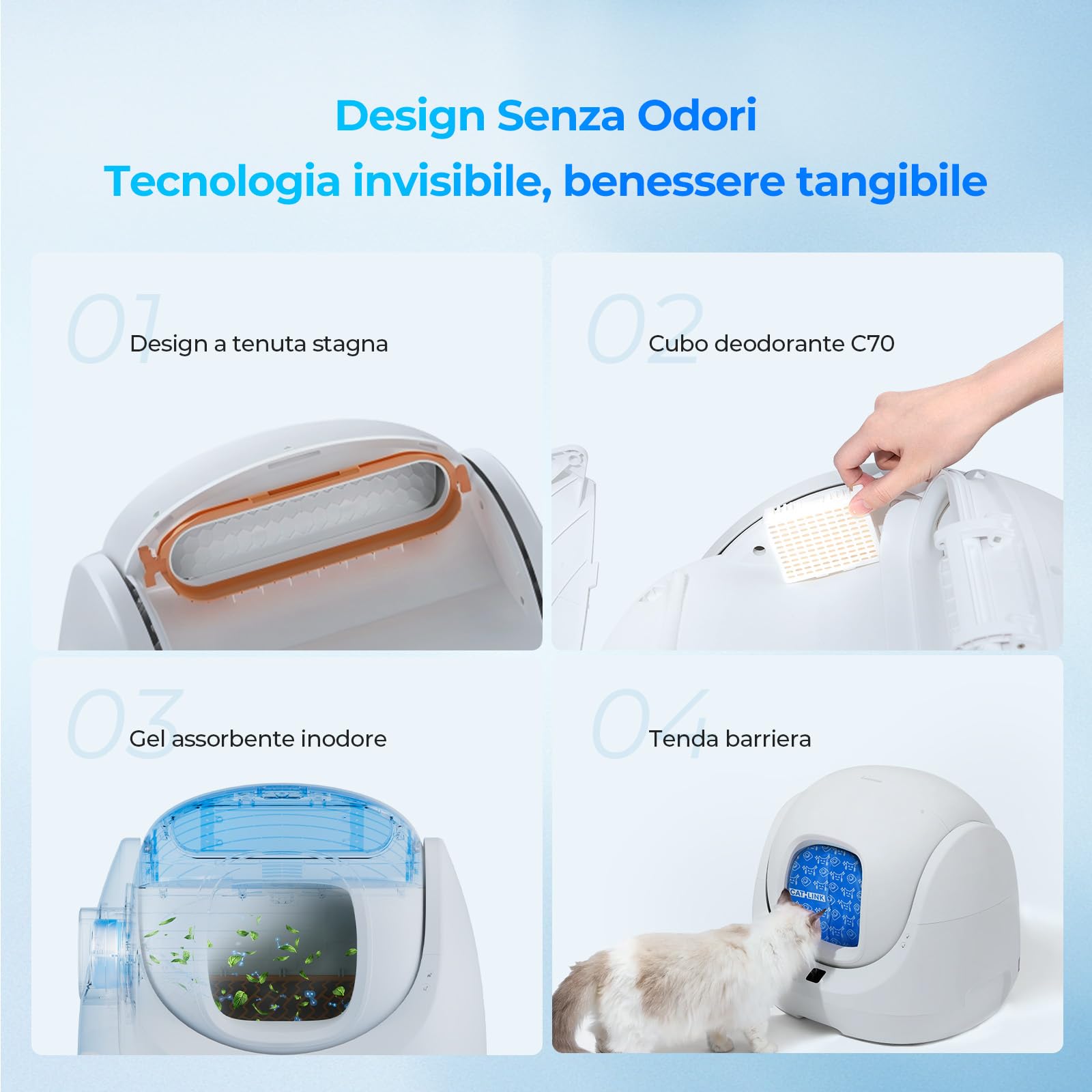 Catlink Baymax-Lite Lettiera autopulente per gatti, controllo della salute del vostro gatto, telecomando APP, anti-blocco, antiodore, 4 modalità di pulizia, adatta per gatti da 1,5 a 10 kg