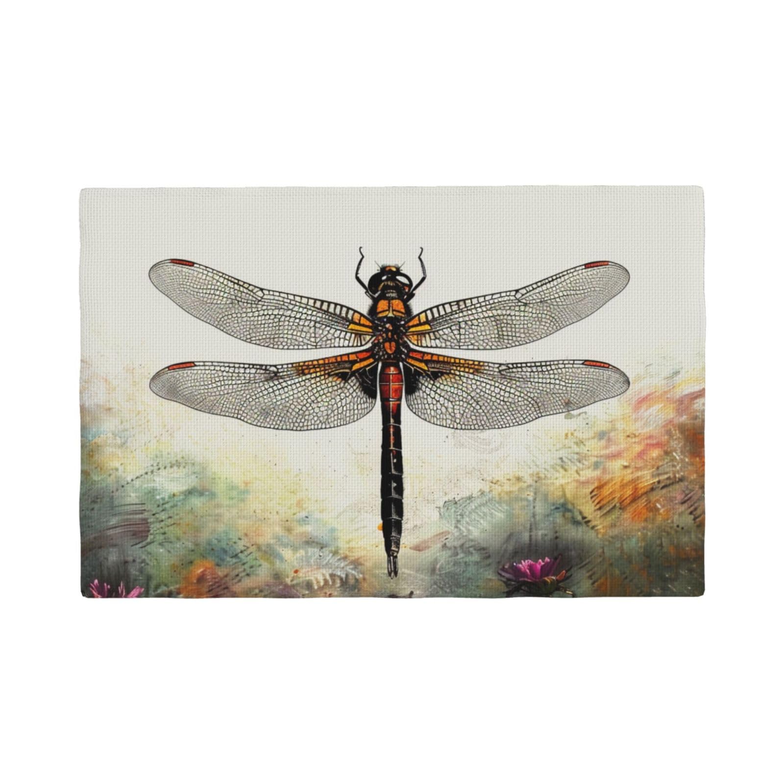 Dragonfly Print Placemats Set, Heat Resistant Washable Placemat 12x18in Table Mats for Party Kitchen Dining Table Decoration Indoor Outdoor, Four Pieces