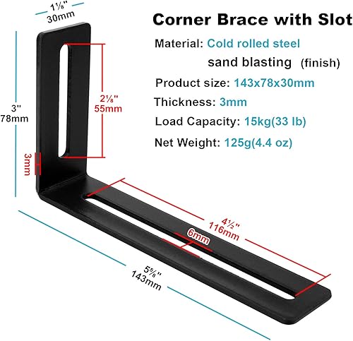 Miniatura 2 de 10 soportes de esquina ajustables en forma de L de 5-58 pulgadas con ranura, soportes de ángulo recto de junta de acero para carcasa de PC, muebles