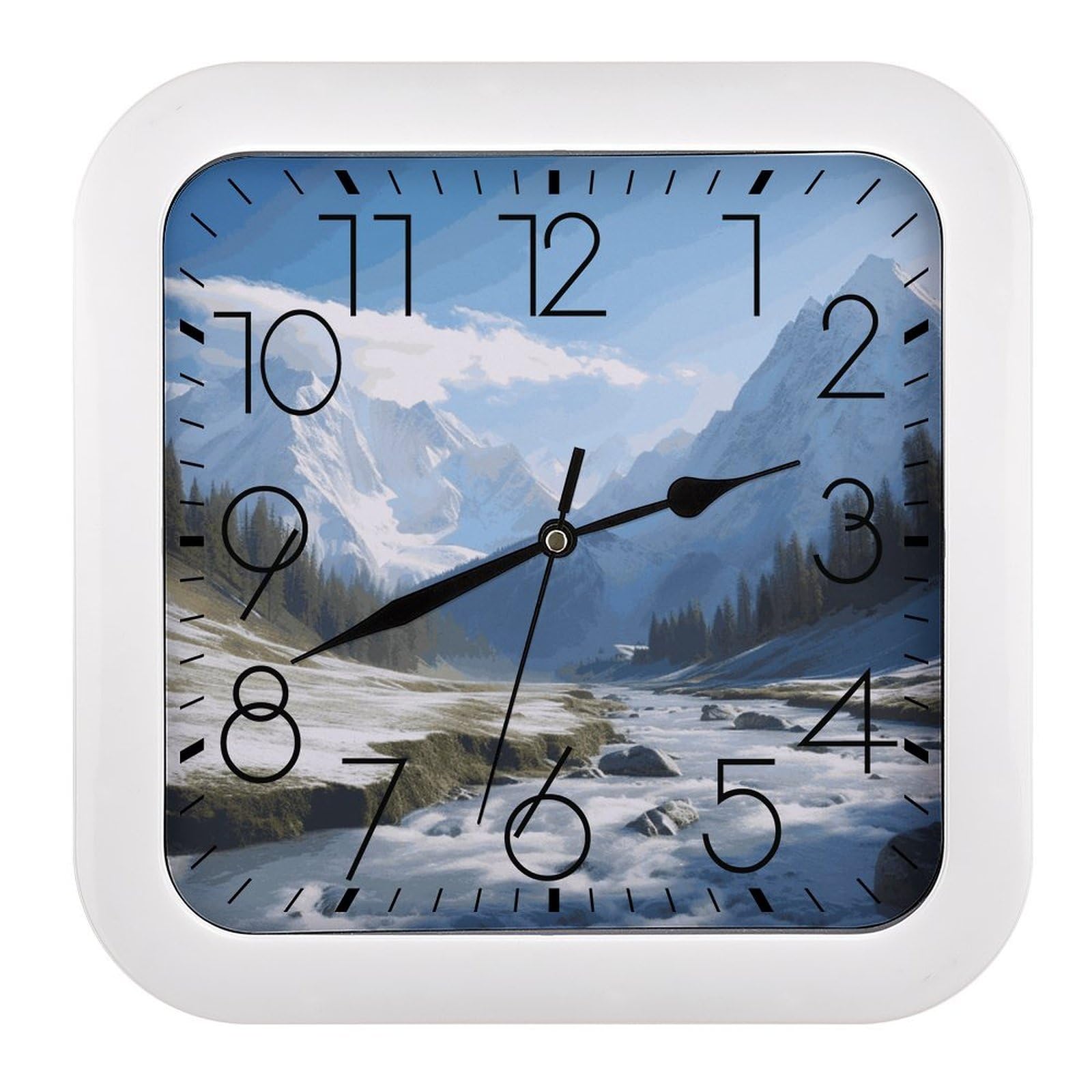 FekiLoot Snowy Mountains Wall Clock 10.2" Modern Farmhouse Square Clocks Silent No Ticking, Wall Art and Timepiece Clock for Shelf Table Mantel Or Bedside Clocks