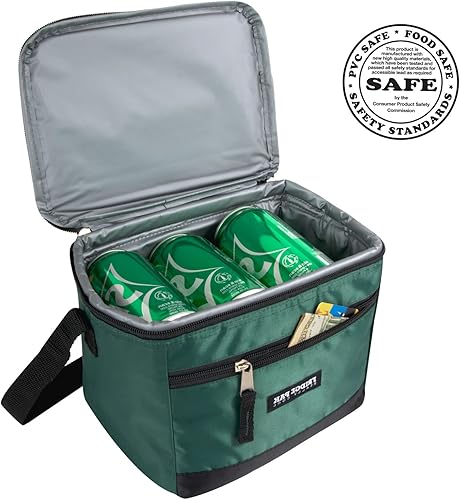 Miniatura 3 de 6 bolsas enfriadoras de latas aisladas suaves para hombres, bolsas enfriadoras impermeables a prueba de fugas aisladas (negro sobre verde)