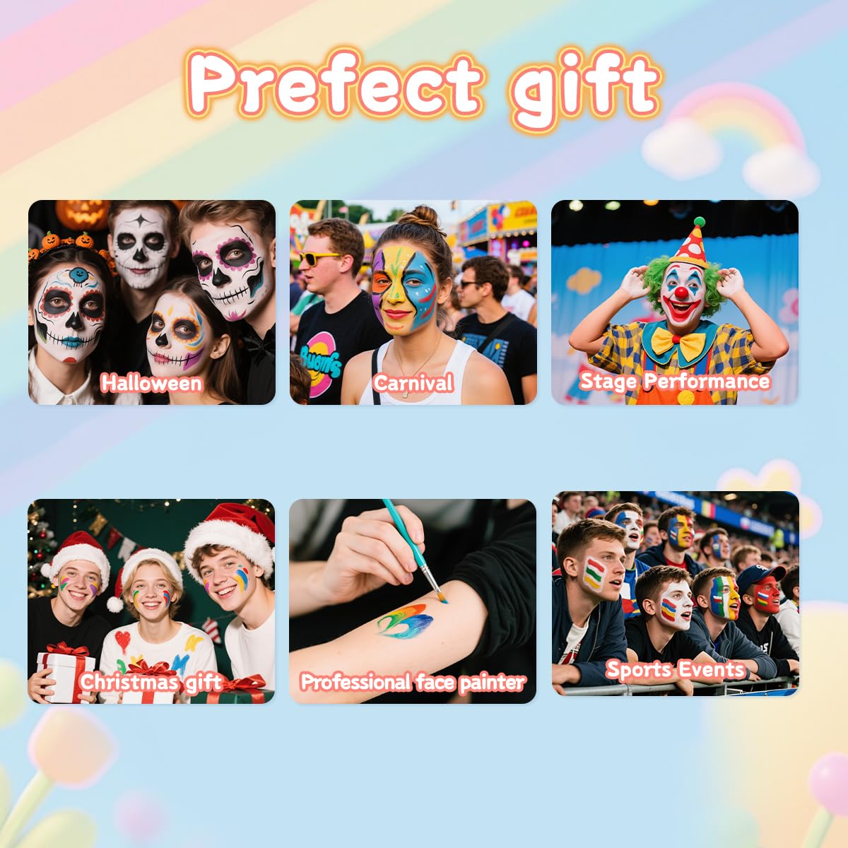 Kit di pittura viso professionale per bambini adulti pittura viso Depvision 68 colori Split Cake Face Paint Kit non tossico lavabile sicuro a base di pennelli stencil Schwam