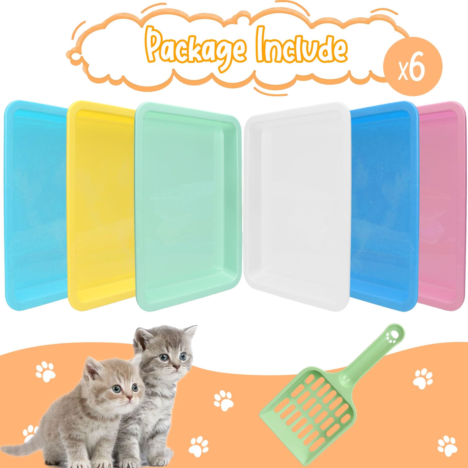 Katzentoiletten-Set, 7-teilig, Katzentoilette mit Katzentoilette, niedriger Einstieg für Kätzchen, tragbare flache Katzentoilette für Kaninchen, Meerschweinchen, Hamster