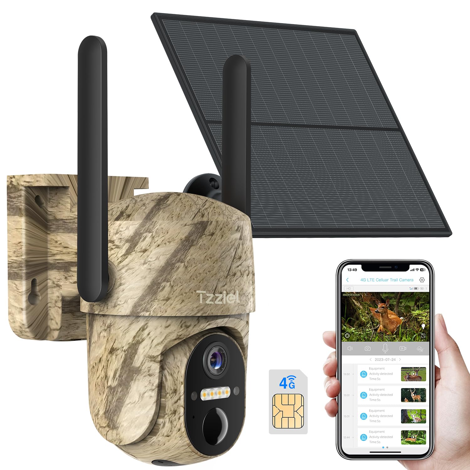 3G/4G LTE Cámara fototrampeo de Vigilancia Exterior con Batería Solar, 2K Visión Nocturna en Color, PIR Detección de Movimiento, IP66, Adecuado para Uso en Exteriores o en Lugares sin WiFi