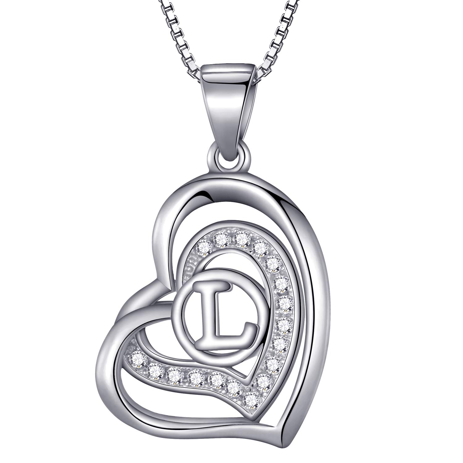 Morella Collar de Mujer con Colgante corazón-Letra de 925 Plata rodiada con Piedras de circonita de Color Blanco 46cm