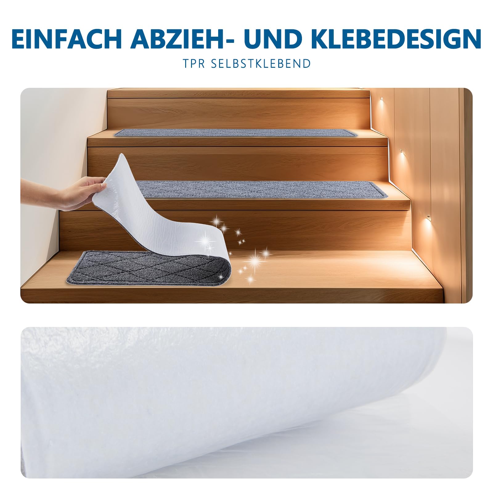 KOOTETA Lot de 15 Antiderapant Escalier, 20 x 76 cm Tapis De sécurité Marchettes d'escalier pour Enfants, Aînés et Animaux De Compagnie avec Adhésif Réutilisable, Gris Clair