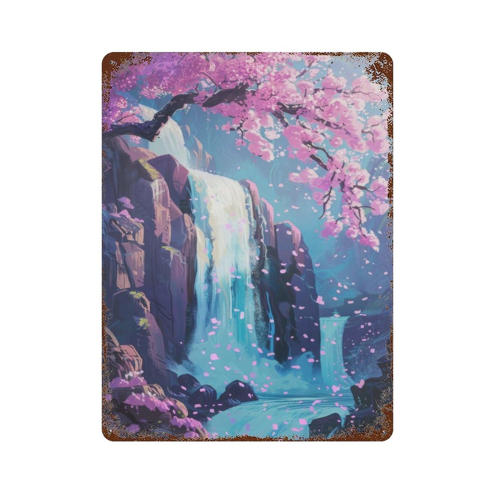 Waterfall Painting Decorative Tin Sign 15.7"x11.8", for Bistro, Counter And Cafe Decor, Classic Wall Plaque