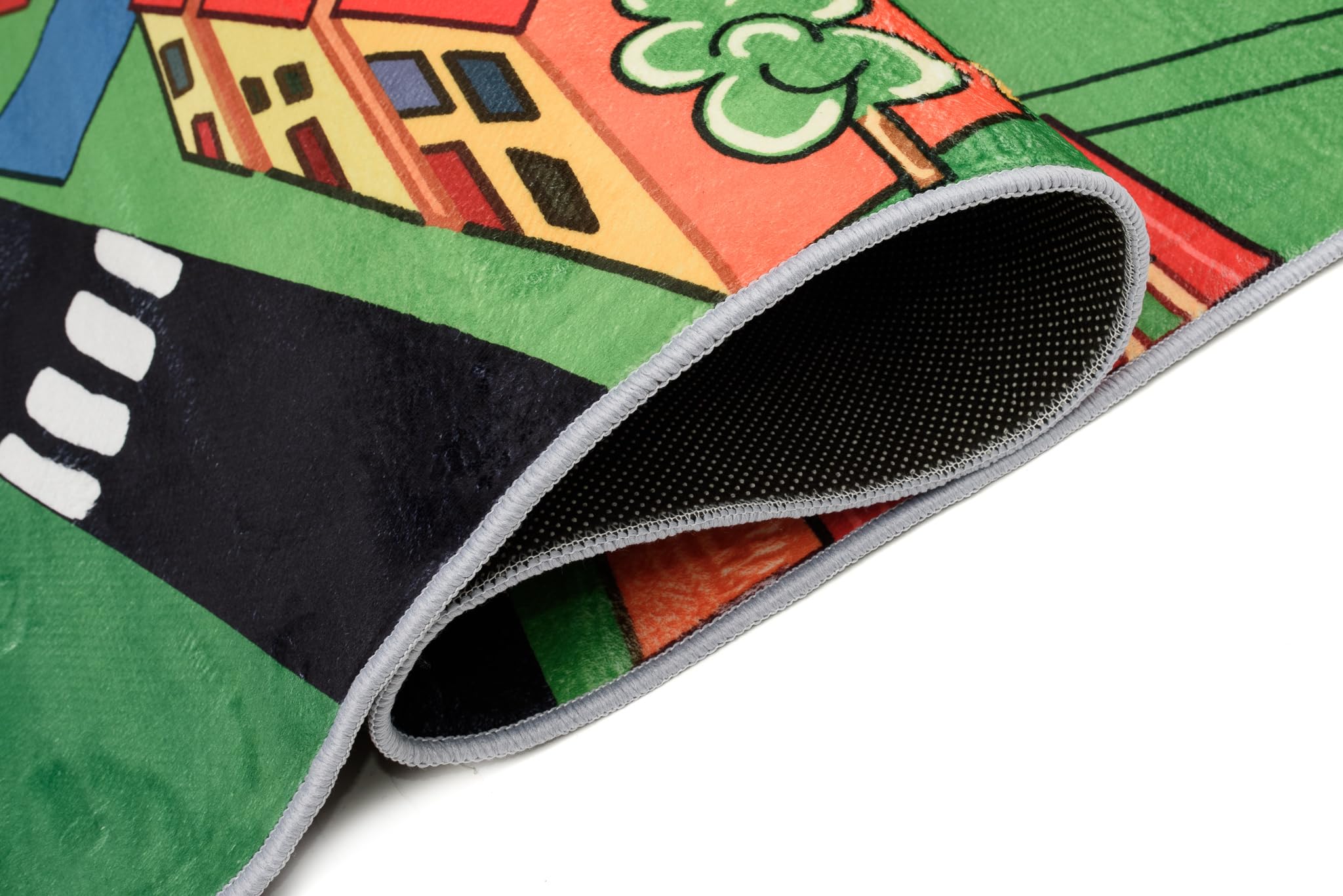 TAPISO Flannel Tapis Chambre Enfant Bébé Fille Garçon Antidérapant Lavable Vert Noir Rouge Tapis de Jeux Voiture Circuit Route Ville Poils Ras Oeko-TEX Résistant 120 x 170 cm