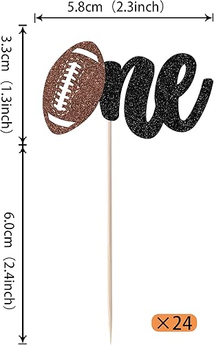 Miniatura 2 de Paquete de 24 adornos de rugby One Cupcake con purpurina de fútbol americano para primer cumpleaños, para deportes, un tema, baby shower, primer
