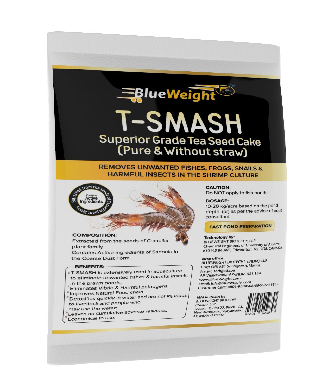 TSmash 20KG, Tea Seed Cake for Shrimp Culture Use. Removes All Unwanted Fishes, Frogs, Reptiles