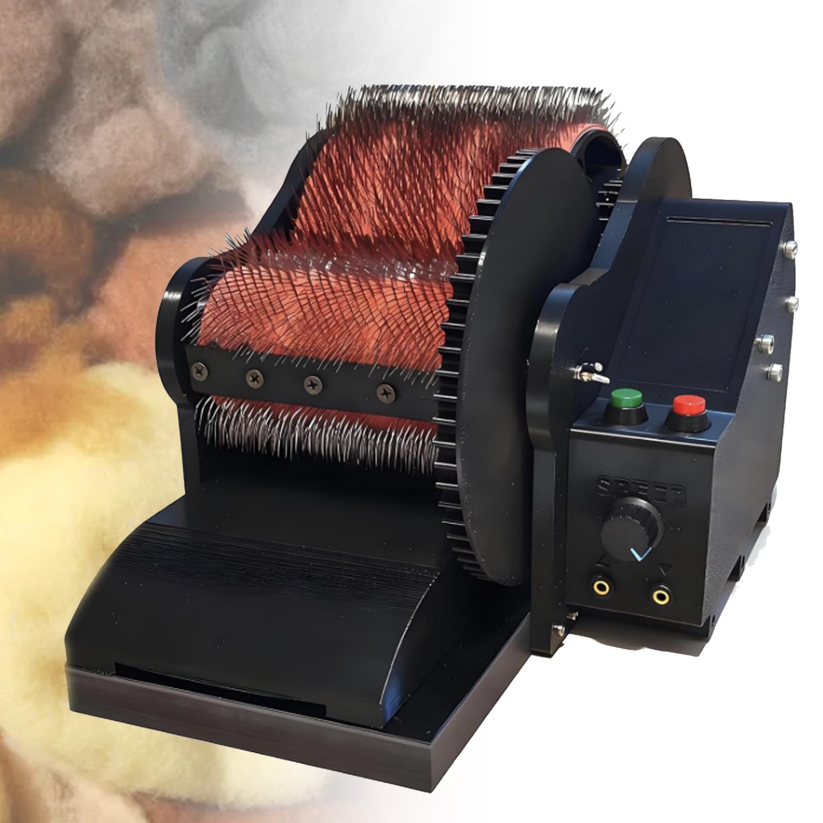 ZyKnaurral Electric Wool Drum Carder, Wool Carding Machine w/Brush, Awl & 2 Foot Pedal Forward and Reverse Function, 0-56 RPM For Fast Color Mixing, Combing, Spinning