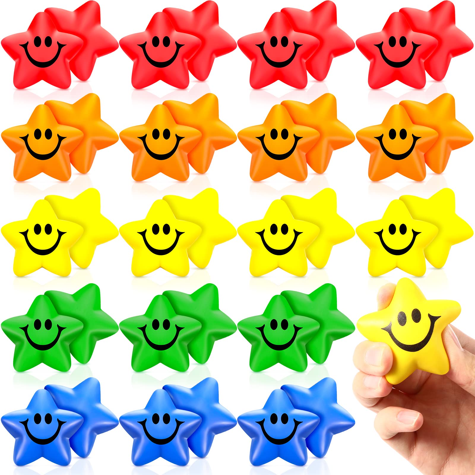 Sumind 45 Pieces Star Smile Face Stress Balls Mini Star Foam Balls Star Stress Relief Smile Face Toys for School Carnival Game Reward Student Prizes Party Decoration, 5 Colors