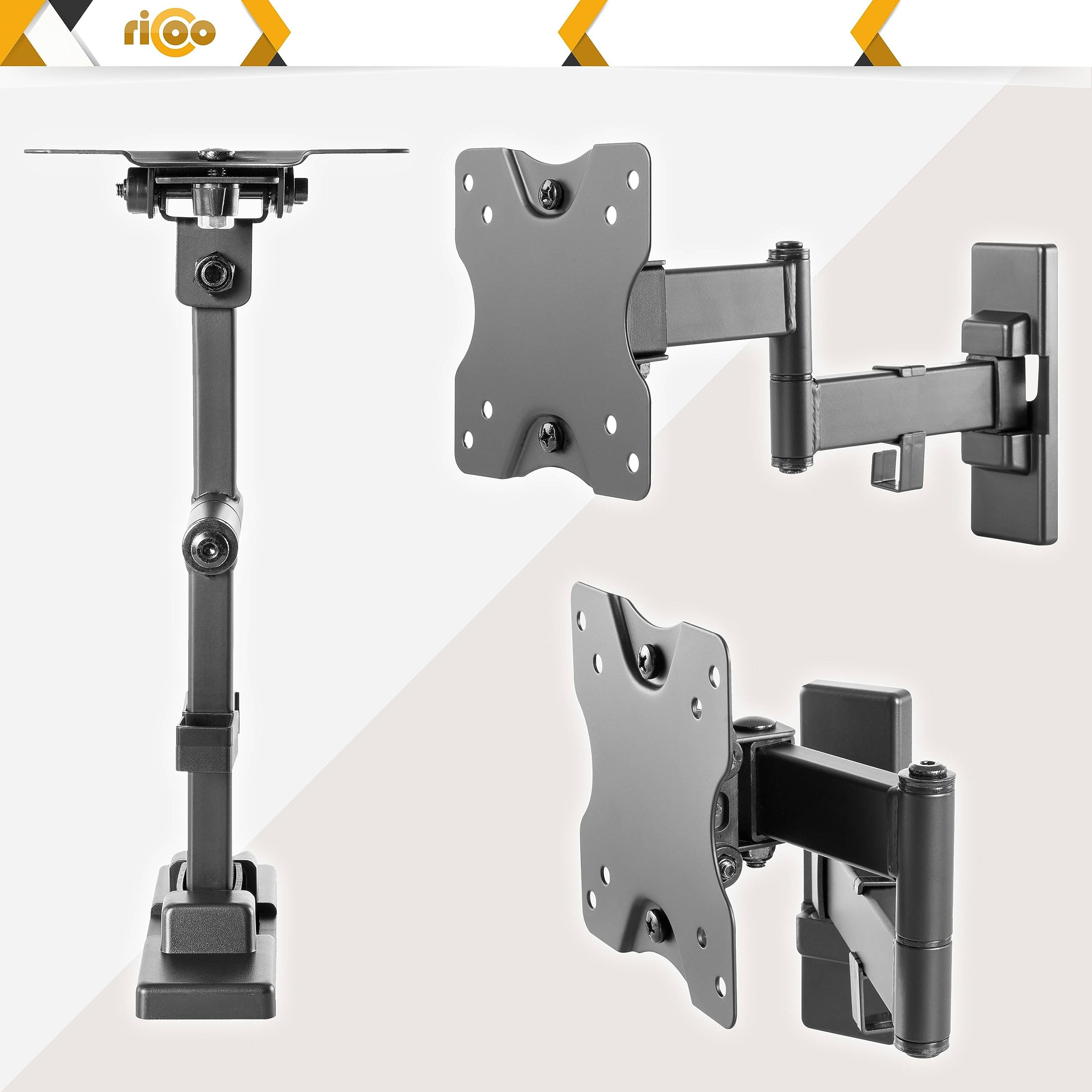 RICOO Soporte Monitor de Pared S5011, Ajustable Giratorio e Inclinable para Pantallas de 13" a 27" VESA 75x75 100x100, Capacidad Máxima 20kg Ideal para Espacios de Trabajo y Oficina.