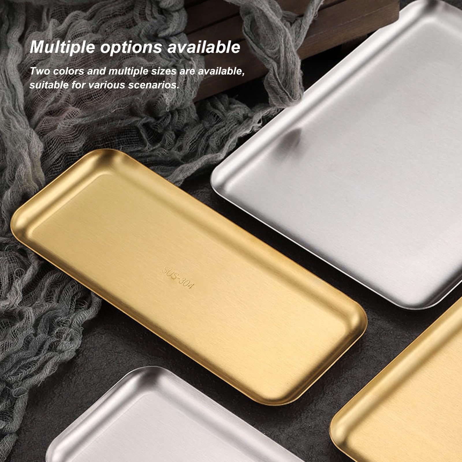 Juego de 3 Bandejas para Servir Comida, Bandejas de Acero Inoxidable, Acabado Cepillado, Elegante y Discreto, Resistente Al Agua y Duradera(Gold,19x19CM/7x7IN)
