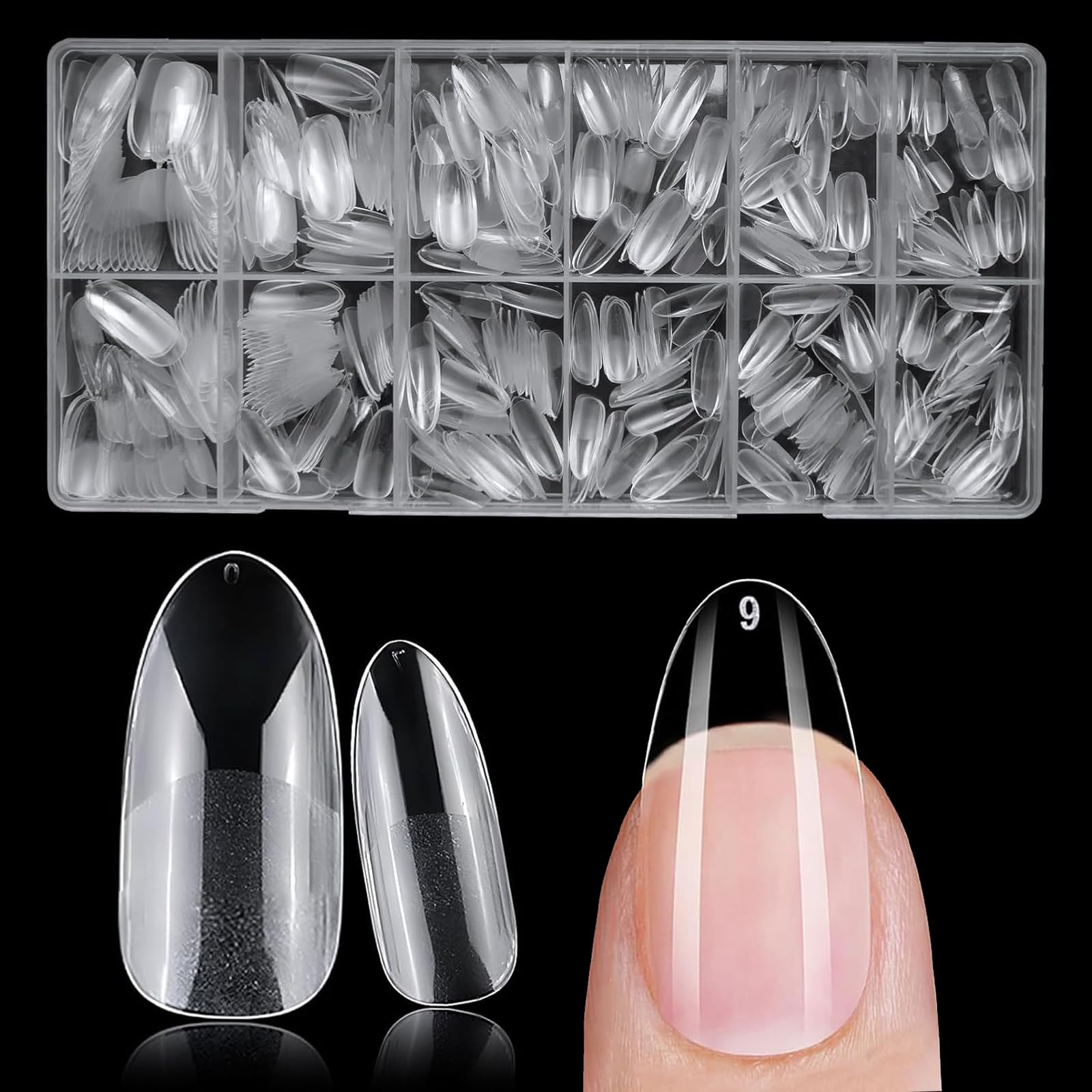 AddFavor Medium Oval Gel Nail Tips, 600pcs Round Acrylic Nail Tips Full Cover Clear Press on Nails False Tips for Nail Extension, 12 Sizes Fake Nails
