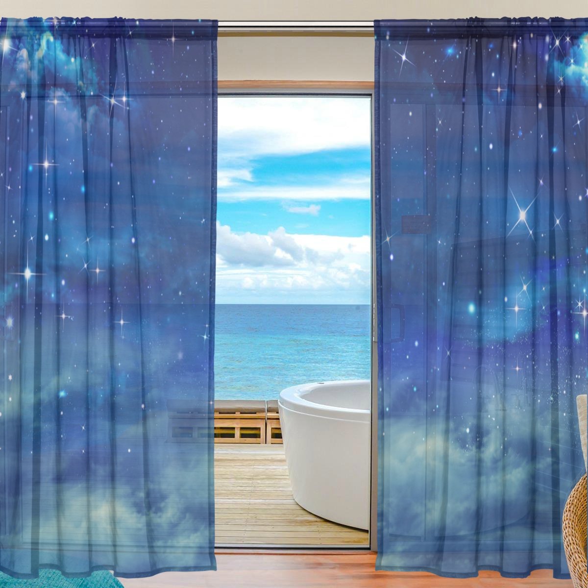 Amazon｜VAWA レースカーテン 遮光 おしゃれ 星空 星柄 惑星柄 宇宙