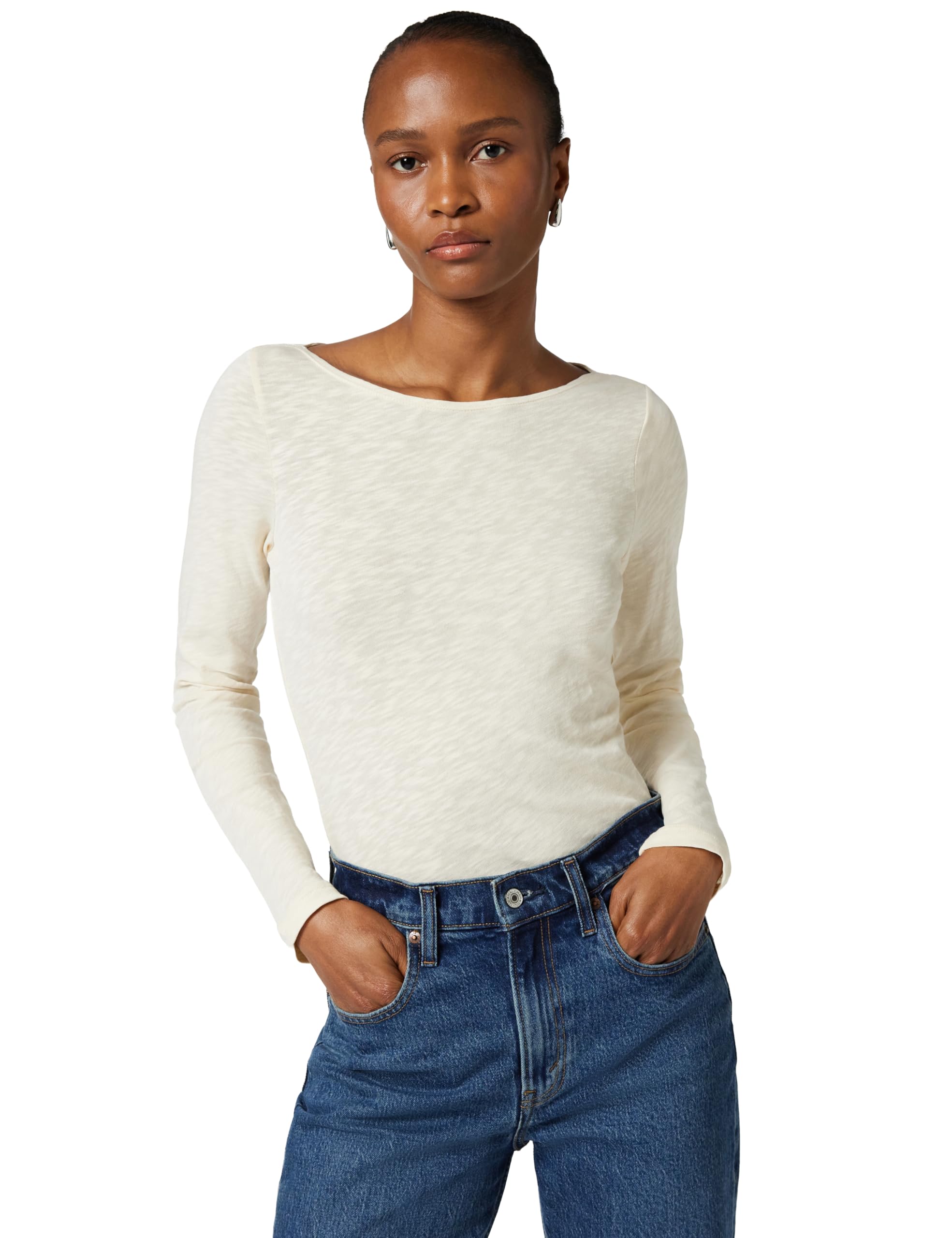 Marc OߴPolo Damen Langarmshirt aus Bio-Baumwolle mit U-Boot-Ausschnitt
