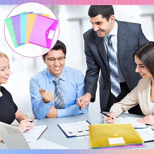 Miniatura 4 de Fuutreo 50 bolsillos para carpetas de 3 anillas, sobres de plástico, carpetas de bolsillo, 11 agujeros con botón a presión con etiquetas,