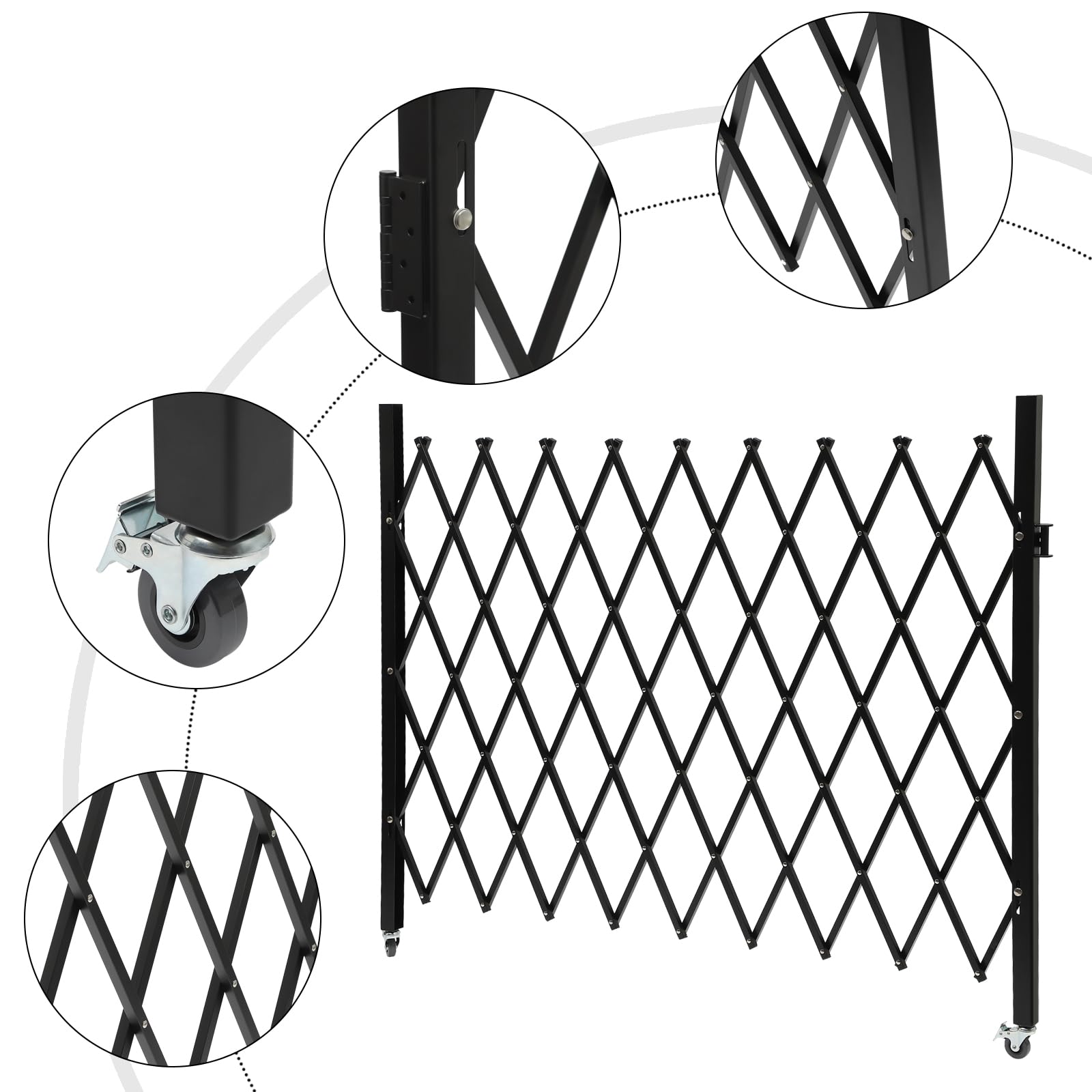 Single Folding Security Gate - Wall Mounted Scissor Iron & Aluminum Alloy Accordion Barricade - 360 Rolling Flexible Expanding Door (4.27' H x 5.91' W)
